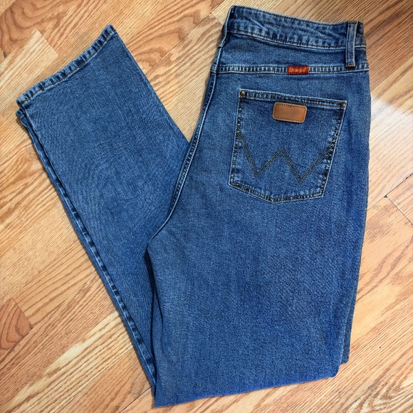 Wrangler Denim - Wrangler Classic Blue Denim Jeans Bootcut Leather Patch Size 15